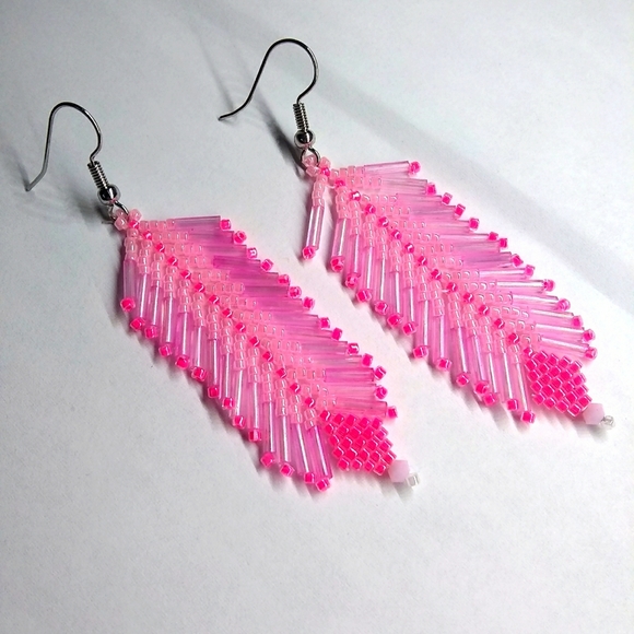 🔥SOLD🔥at Comanche PowWow🔥⭐HP 2x⭐ Feather Pink Rodeo Earrings - Picture 3 of 8